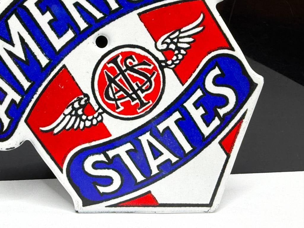 VINTAGE AMERICAN STATES INSURANCY COMPANY PORCELAIN AUTOMOBILE RADIATOR BADGE SIGN - 4