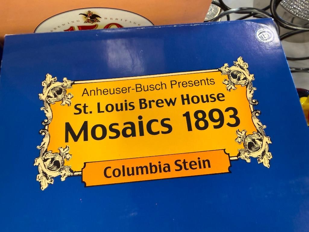 ANHEUSER-BUSCH ST. LOUIS BREW HOUSE MOSAICS 1893 SERIES BEER STEINS WITH CHARACTER PEWTER FLIP LIDS - 19