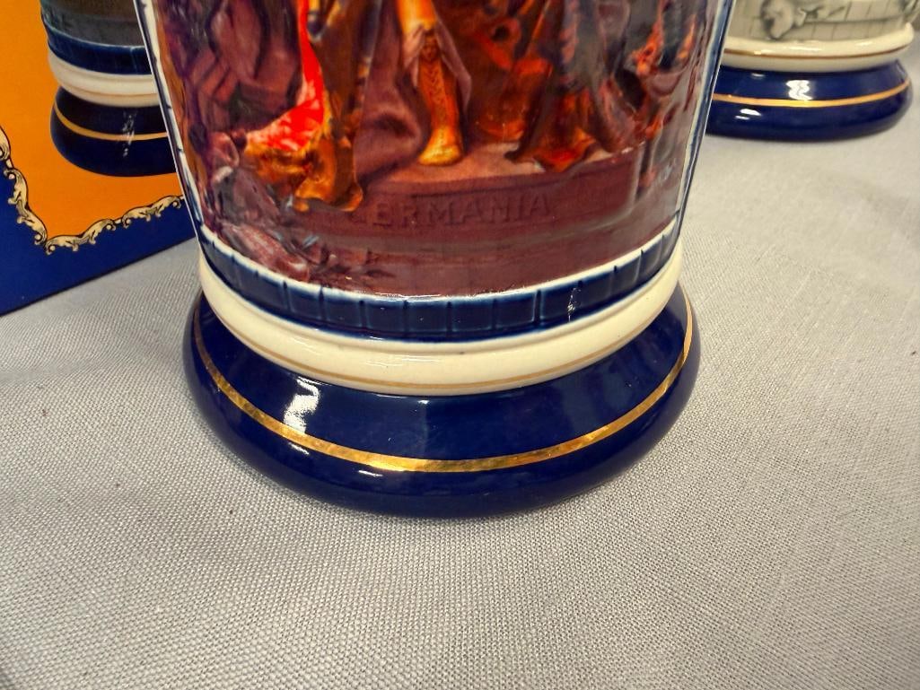 ANHEUSER-BUSCH ST. LOUIS BREW HOUSE MOSAICS 1893 SERIES BEER STEINS WITH CHARACTER PEWTER FLIP LIDS - 4