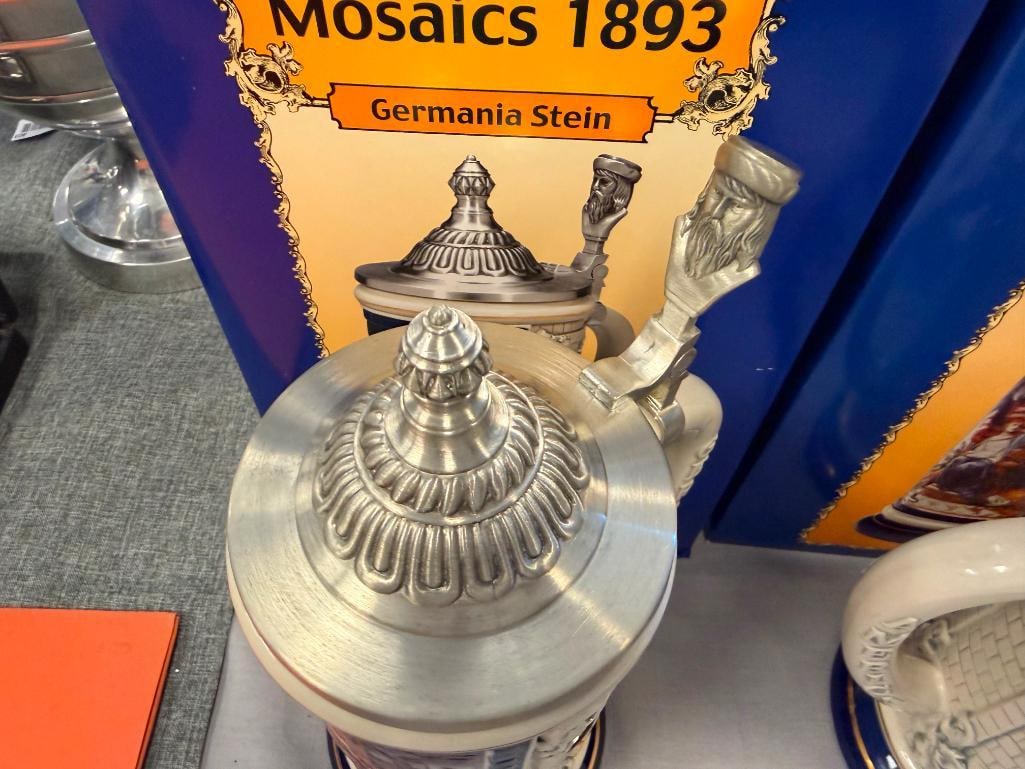 ANHEUSER-BUSCH ST. LOUIS BREW HOUSE MOSAICS 1893 SERIES BEER STEINS WITH CHARACTER PEWTER FLIP LIDS - 5