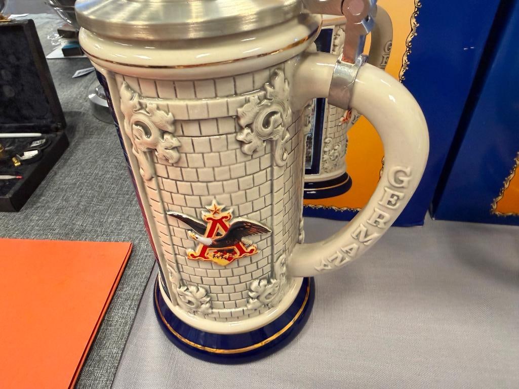 ANHEUSER-BUSCH ST. LOUIS BREW HOUSE MOSAICS 1893 SERIES BEER STEINS WITH CHARACTER PEWTER FLIP LIDS - 7