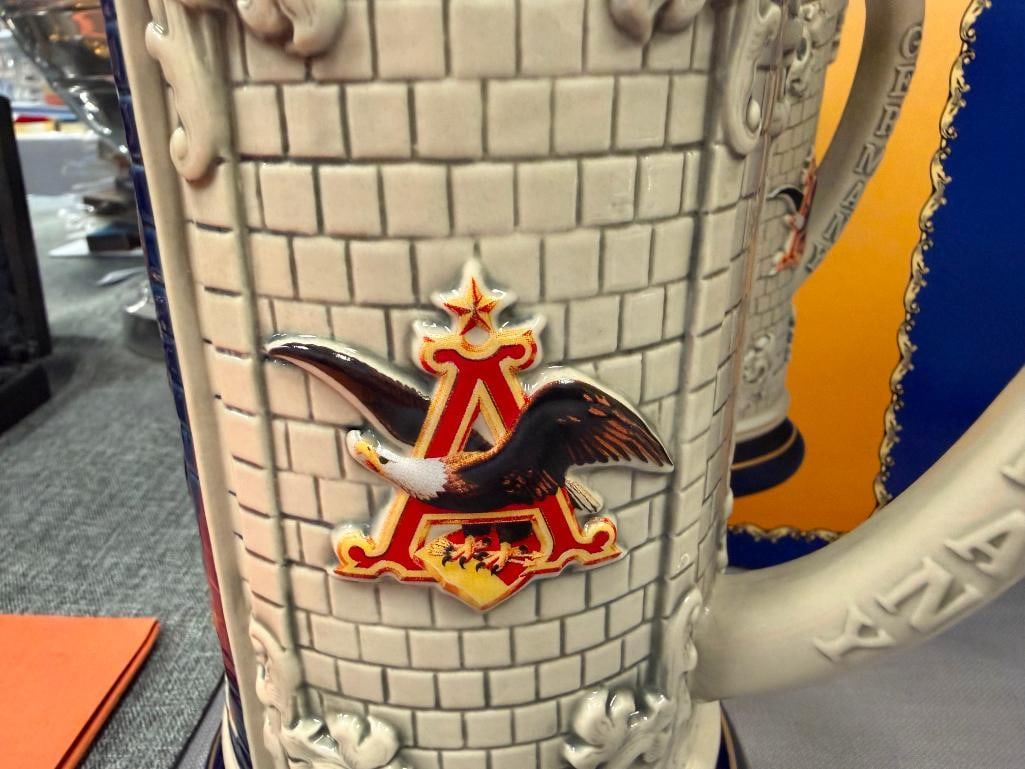 ANHEUSER-BUSCH ST. LOUIS BREW HOUSE MOSAICS 1893 SERIES BEER STEINS WITH CHARACTER PEWTER FLIP LIDS - 8