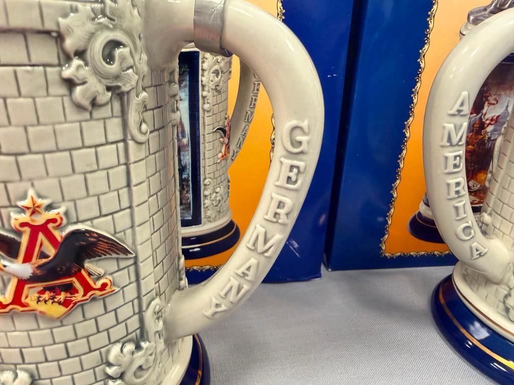 ANHEUSER-BUSCH ST. LOUIS BREW HOUSE MOSAICS 1893 SERIES BEER STEINS WITH CHARACTER PEWTER FLIP LIDS - 9