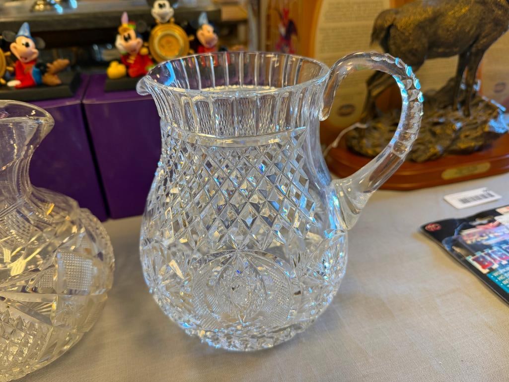 EARLY AMERICAN CUT CRYSTAL PITCHER AND EARLIER HOBSTAR CUT CRYSTAL PITCHER AND COVERED BUTTER DISH - 10
