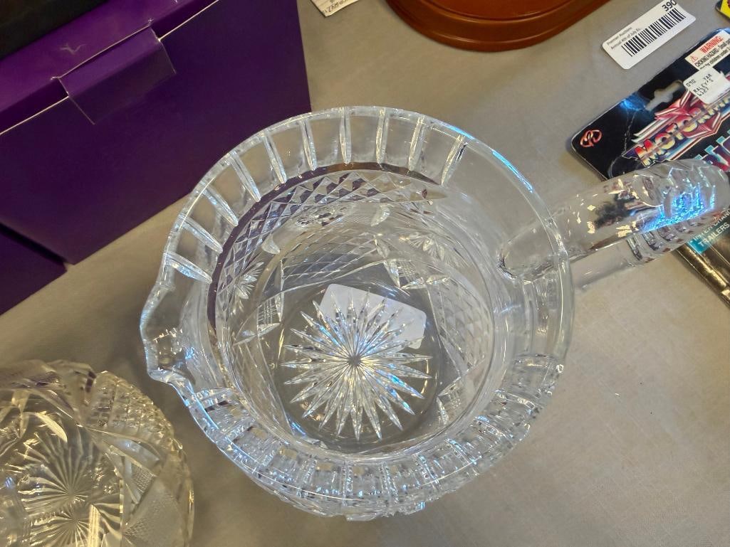 EARLY AMERICAN CUT CRYSTAL PITCHER AND EARLIER HOBSTAR CUT CRYSTAL PITCHER AND COVERED BUTTER DISH - 11