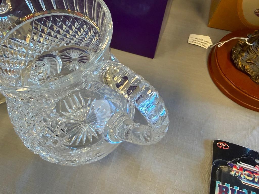 EARLY AMERICAN CUT CRYSTAL PITCHER AND EARLIER HOBSTAR CUT CRYSTAL PITCHER AND COVERED BUTTER DISH - 13