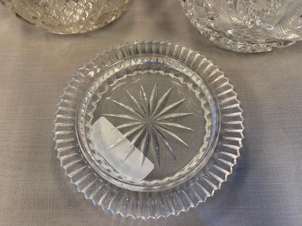 EARLY AMERICAN CUT CRYSTAL PITCHER AND EARLIER HOBSTAR CUT CRYSTAL PITCHER AND COVERED BUTTER DISH - 4
