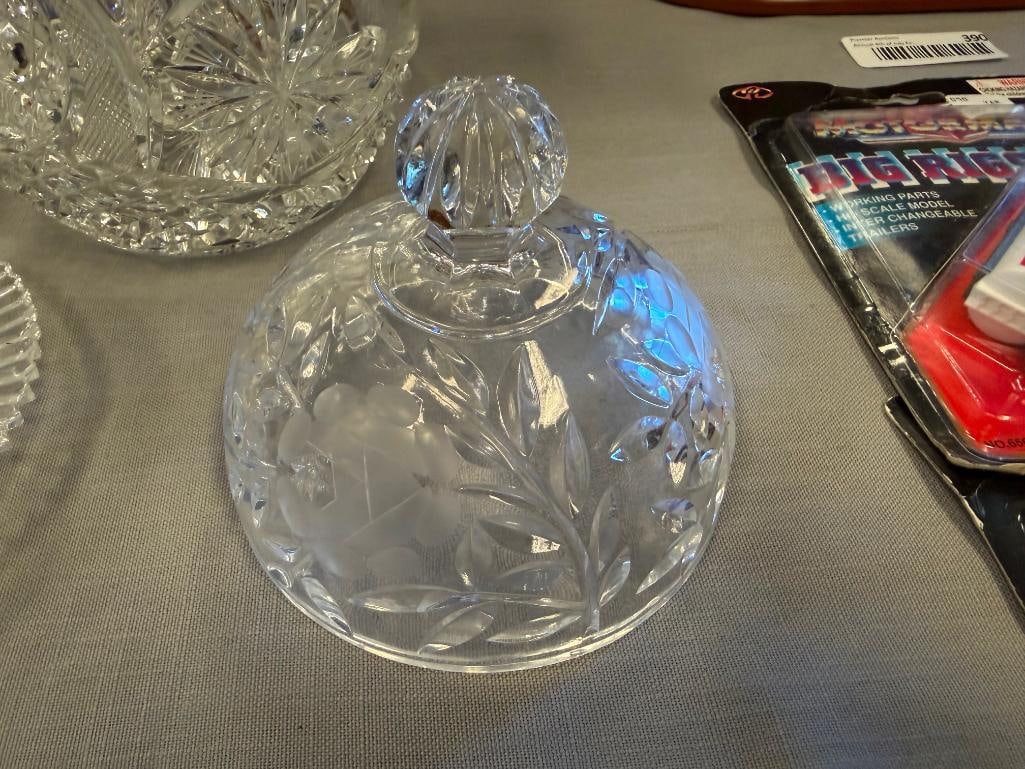 EARLY AMERICAN CUT CRYSTAL PITCHER AND EARLIER HOBSTAR CUT CRYSTAL PITCHER AND COVERED BUTTER DISH - 5