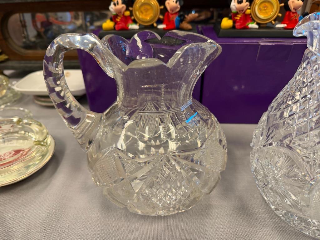 EARLY AMERICAN CUT CRYSTAL PITCHER AND EARLIER HOBSTAR CUT CRYSTAL PITCHER AND COVERED BUTTER DISH - 7