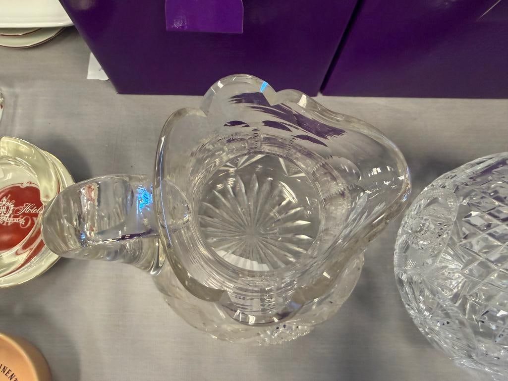 EARLY AMERICAN CUT CRYSTAL PITCHER AND EARLIER HOBSTAR CUT CRYSTAL PITCHER AND COVERED BUTTER DISH - 8