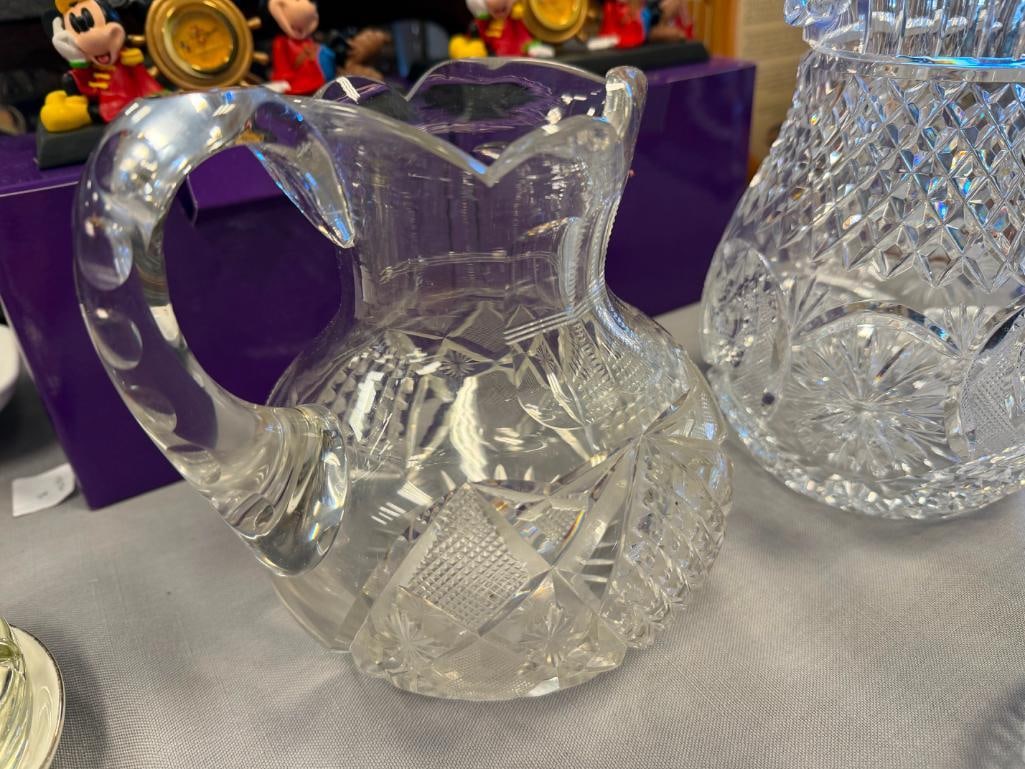 EARLY AMERICAN CUT CRYSTAL PITCHER AND EARLIER HOBSTAR CUT CRYSTAL PITCHER AND COVERED BUTTER DISH - 9