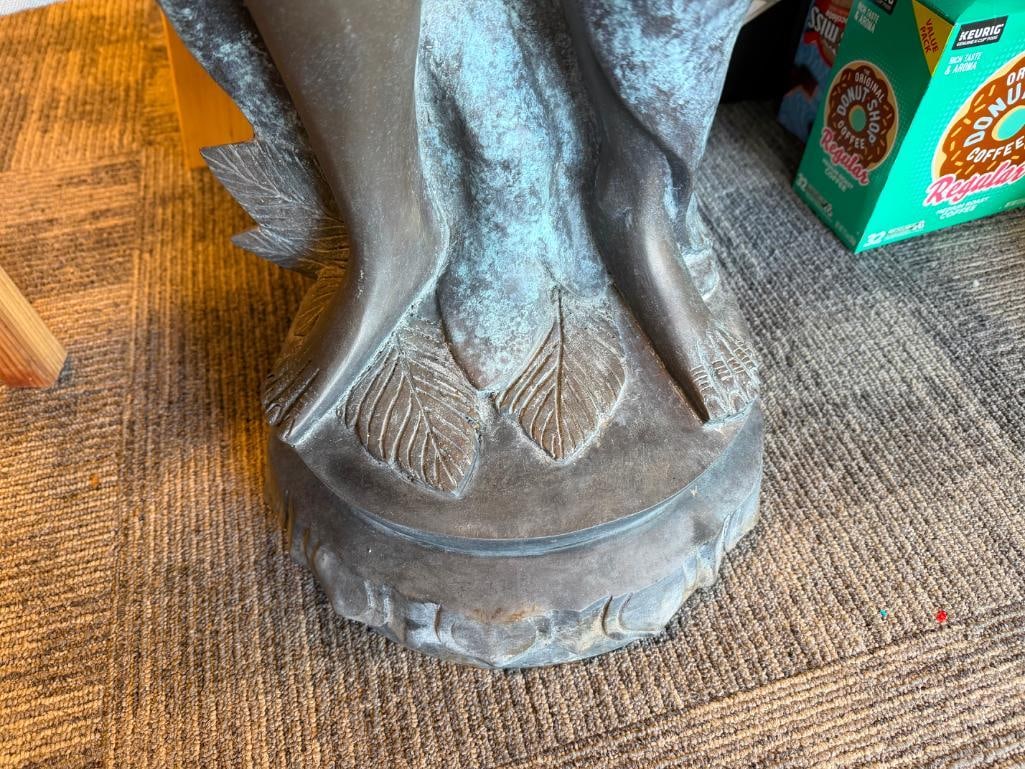 LARGE CAST BRONZE STATUE OF CHINESE MAN CARRYING BUCKETS ON ITS SHOULDERS WITH A YOKE - 4