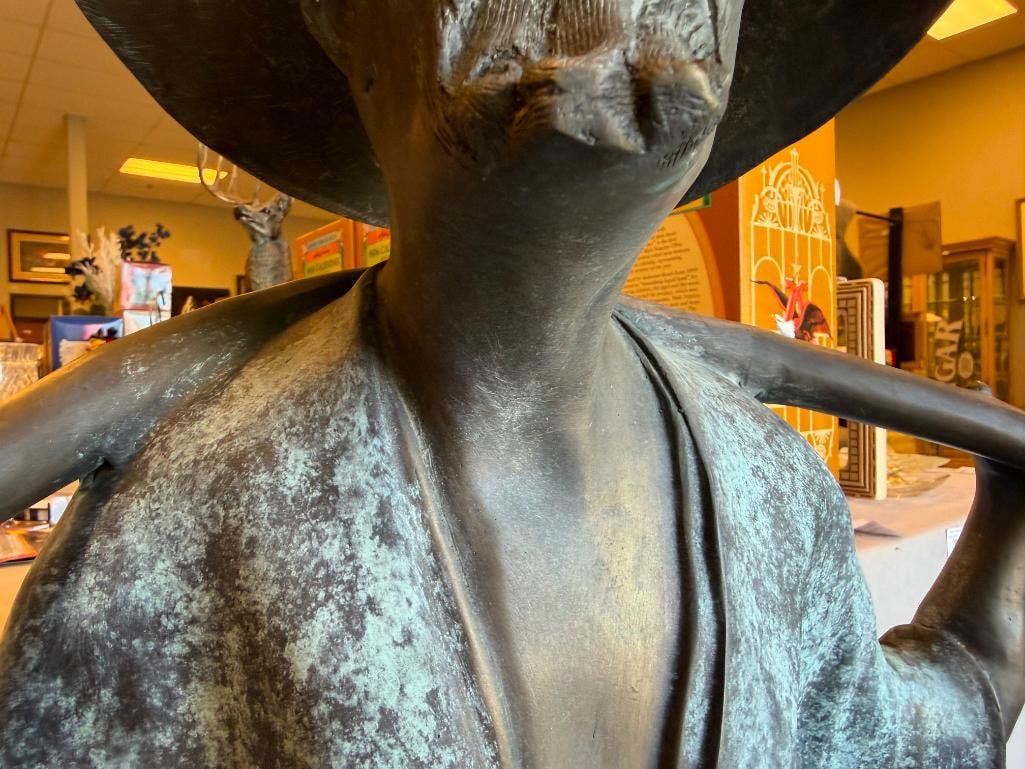 LARGE CAST BRONZE STATUE OF CHINESE MAN CARRYING BUCKETS ON ITS SHOULDERS WITH A YOKE - 6