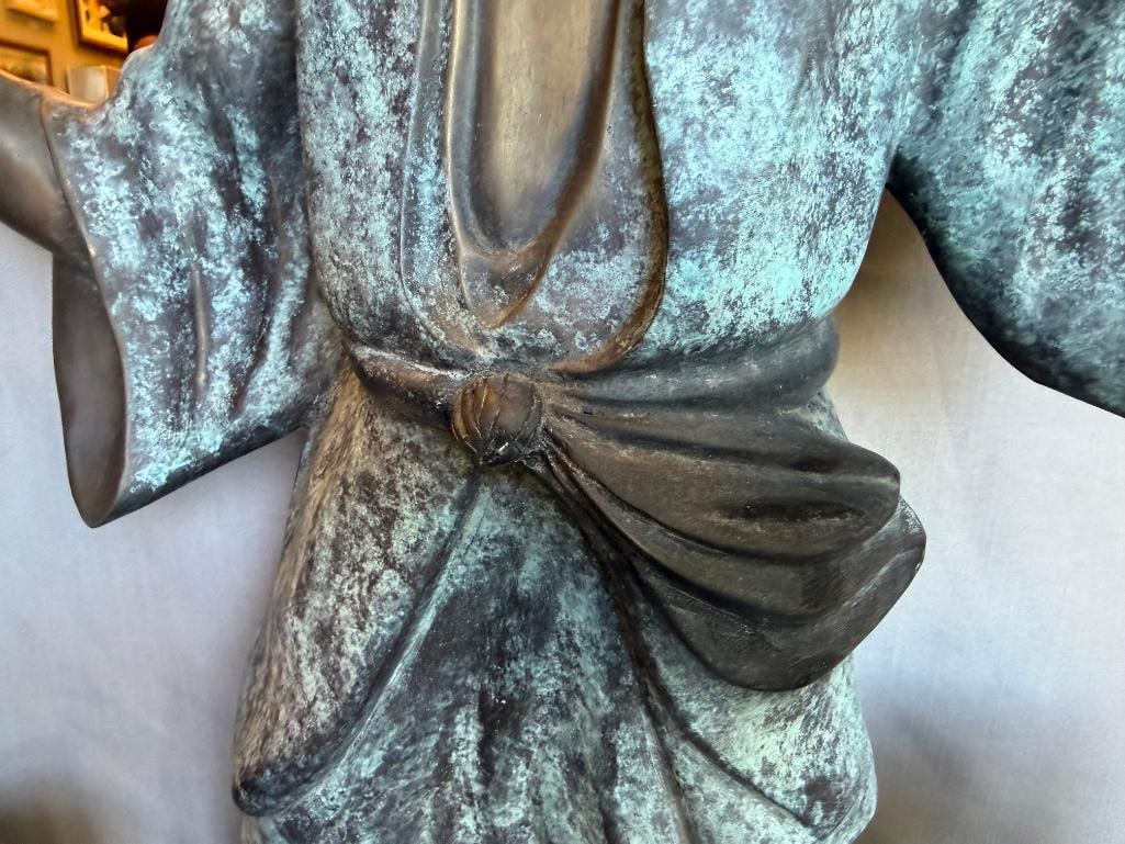 LARGE CAST BRONZE STATUE OF CHINESE MAN CARRYING BUCKETS ON ITS SHOULDERS WITH A YOKE - 7