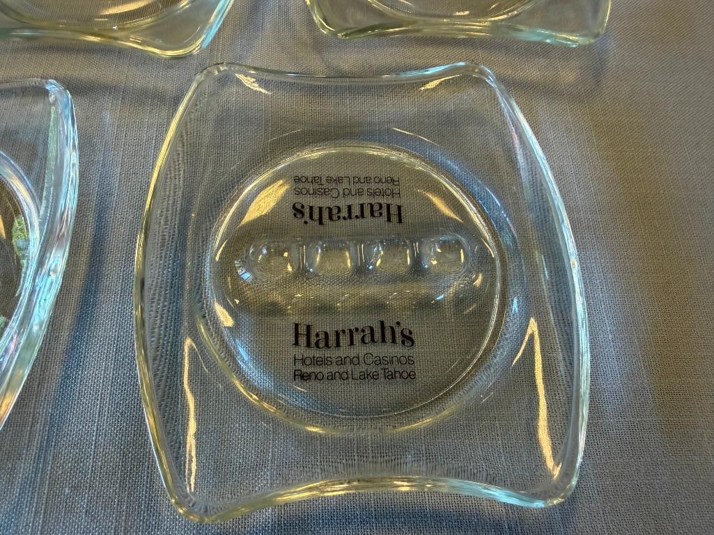 VINTAGE HARRAHS RENO / LAKE TAHOE GLASS ASHTRAYS WITH COLORED LETTERING - 4