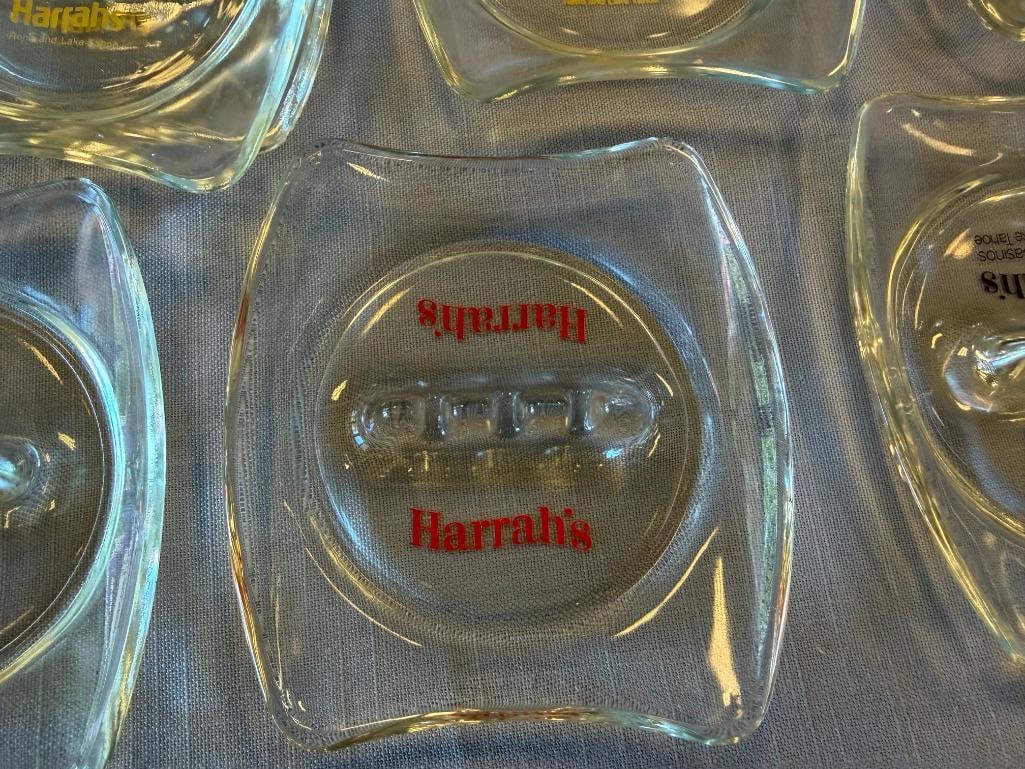 VINTAGE HARRAHS RENO / LAKE TAHOE GLASS ASHTRAYS WITH COLORED LETTERING - 5