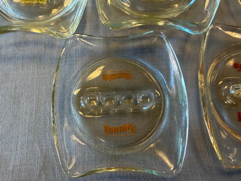 VINTAGE HARRAHS RENO / LAKE TAHOE GLASS ASHTRAYS WITH COLORED LETTERING - 6