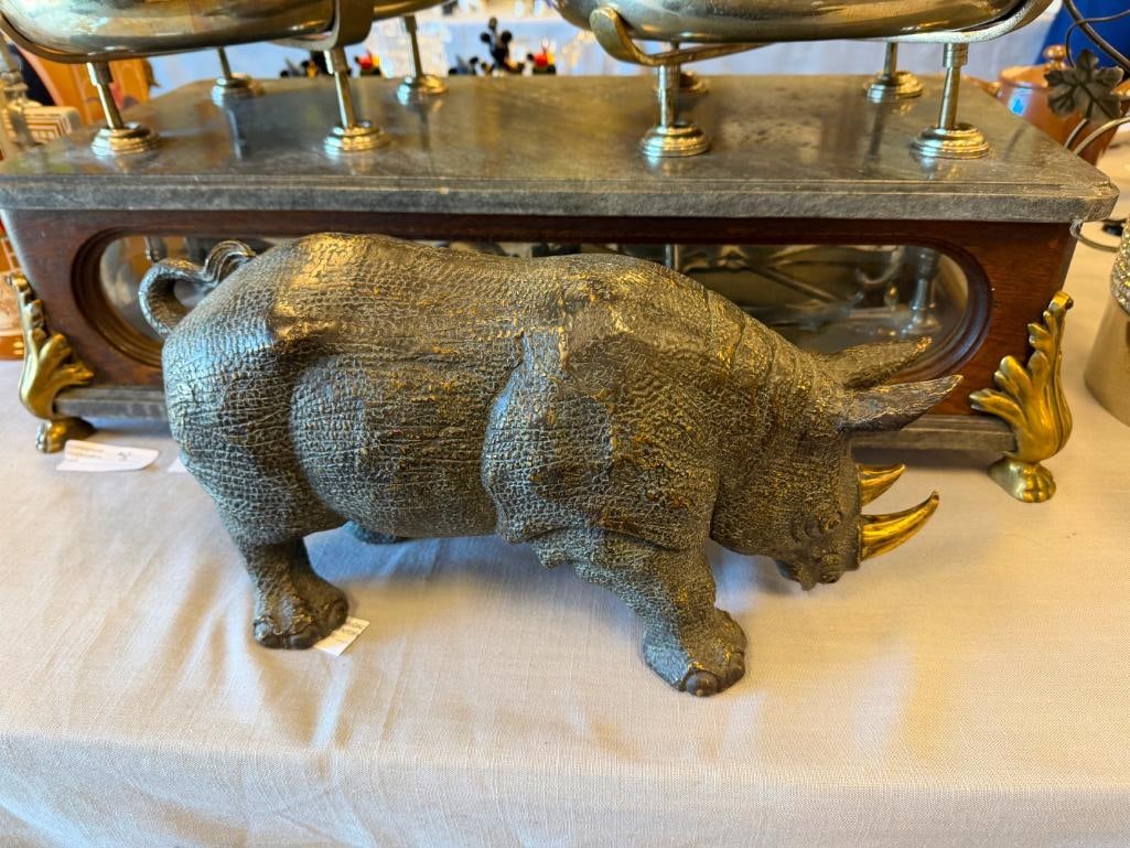 AFRICAN BIG FIVE BRONZE RHINOCEROS SCULPTURE WEIGHTS OVER 16 POUNDS - 2