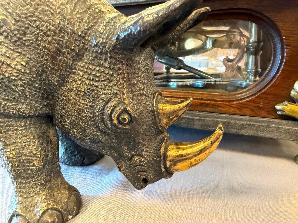 AFRICAN BIG FIVE BRONZE RHINOCEROS SCULPTURE WEIGHTS OVER 16 POUNDS - 3