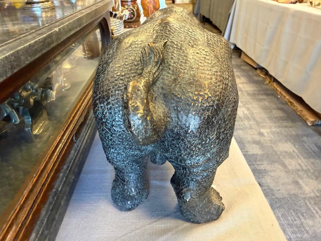 AFRICAN BIG FIVE BRONZE RHINOCEROS SCULPTURE WEIGHTS OVER 16 POUNDS - 5