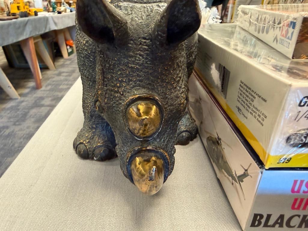 AFRICAN BIG FIVE BRONZE RHINOCEROS SCULPTURE WEIGHTS OVER 16 POUNDS - 9