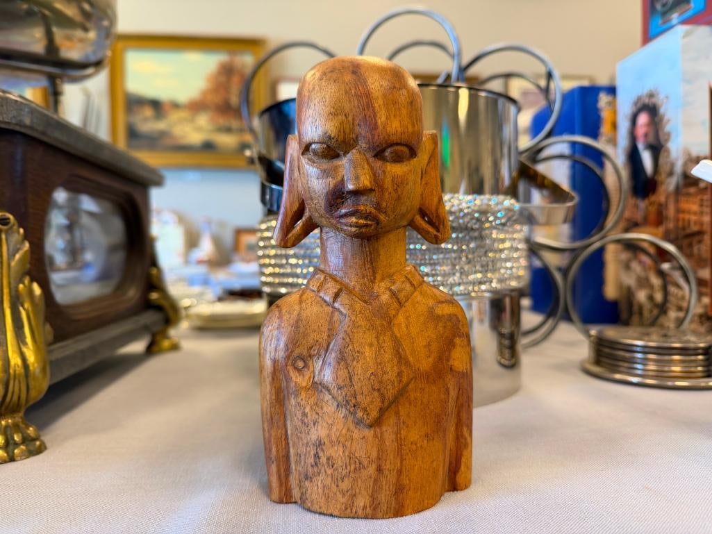VINTAGE HAND CARVED WOODEN BUST RESEMBLES MASSIM TRIBAL ART FROM TROBRIAND ISALNDS - 2