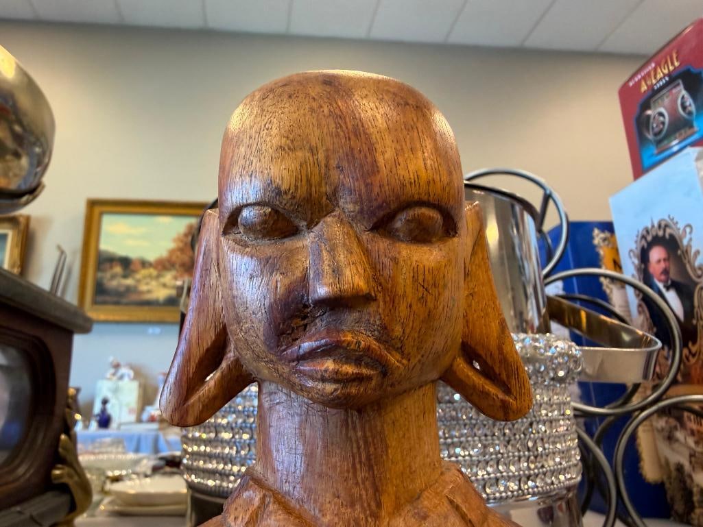 VINTAGE HAND CARVED WOODEN BUST RESEMBLES MASSIM TRIBAL ART FROM TROBRIAND ISALNDS - 3