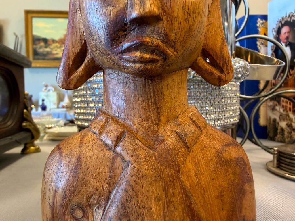 VINTAGE HAND CARVED WOODEN BUST RESEMBLES MASSIM TRIBAL ART FROM TROBRIAND ISALNDS - 4