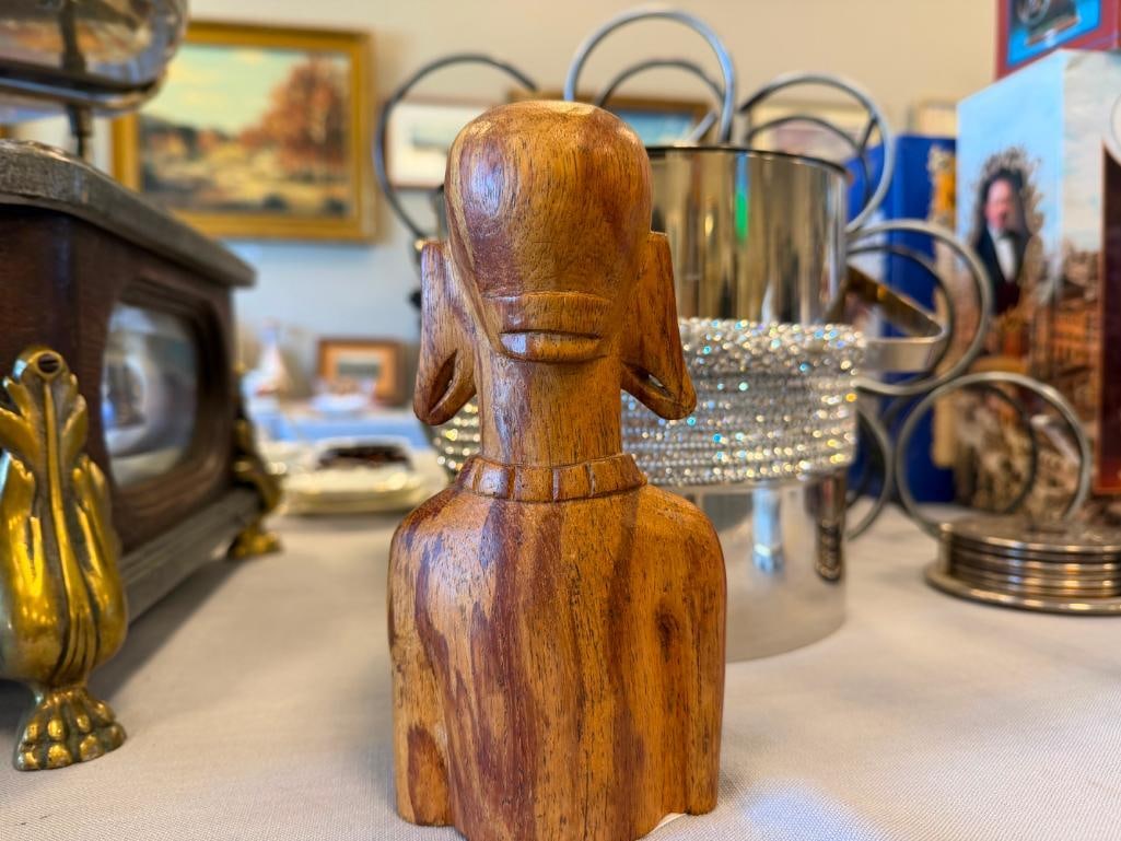 VINTAGE HAND CARVED WOODEN BUST RESEMBLES MASSIM TRIBAL ART FROM TROBRIAND ISALNDS - 6
