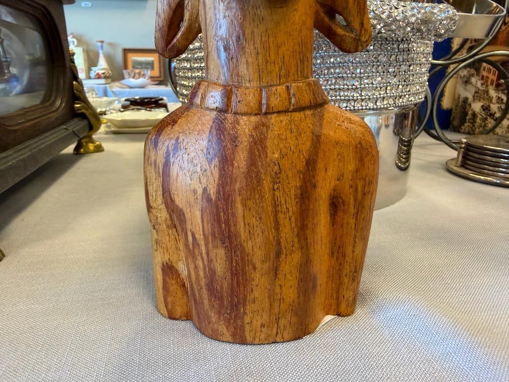VINTAGE HAND CARVED WOODEN BUST RESEMBLES MASSIM TRIBAL ART FROM TROBRIAND ISALNDS - 7