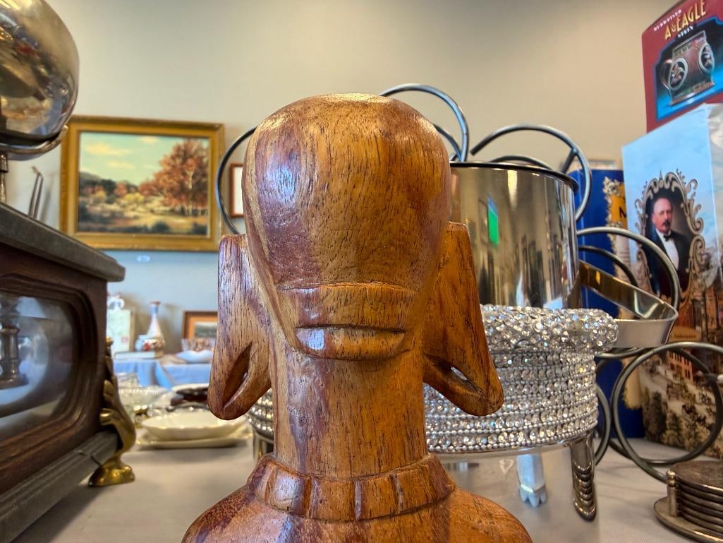 VINTAGE HAND CARVED WOODEN BUST RESEMBLES MASSIM TRIBAL ART FROM TROBRIAND ISALNDS - 8