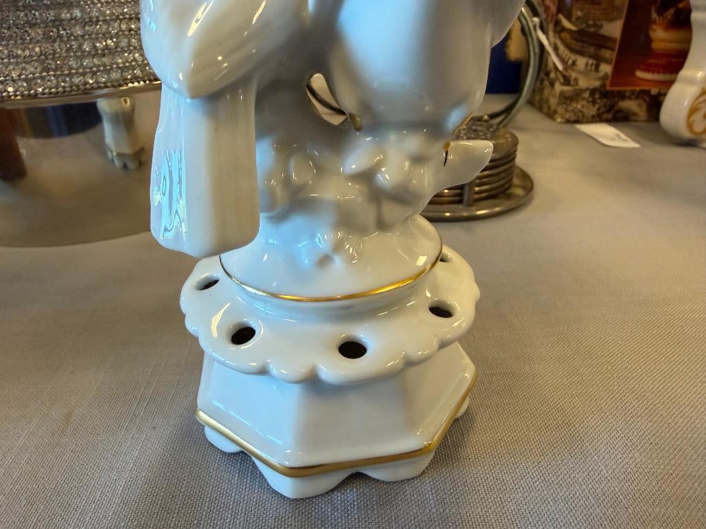 VINTAGE GEROLD PORZELLAN PORCELAIN BIRD FIGURAL FLOWER FROG FIGURINE WITH GILT ACCENTS - 6