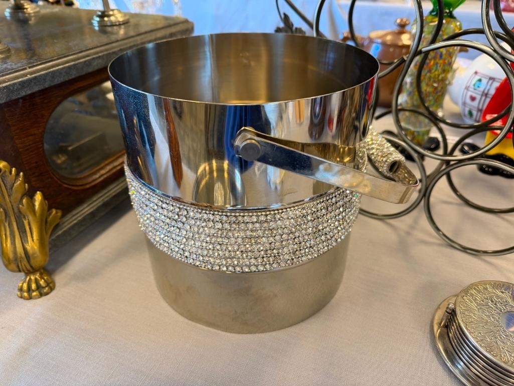 BAR WARE RACHEAL ZOE STAINLESS STEEL BEWJEWELED ICE BUCKET, SIX-PIECE COASTER SET AND WINE RACK - 10
