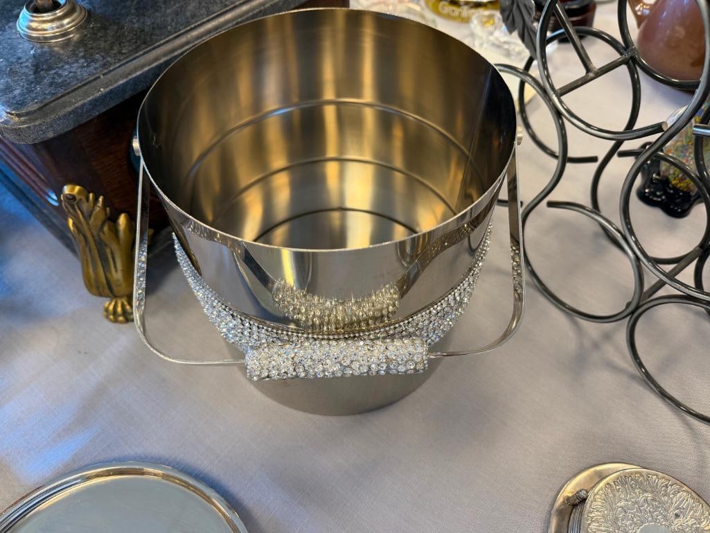 BAR WARE RACHEAL ZOE STAINLESS STEEL BEWJEWELED ICE BUCKET, SIX-PIECE COASTER SET AND WINE RACK - 11