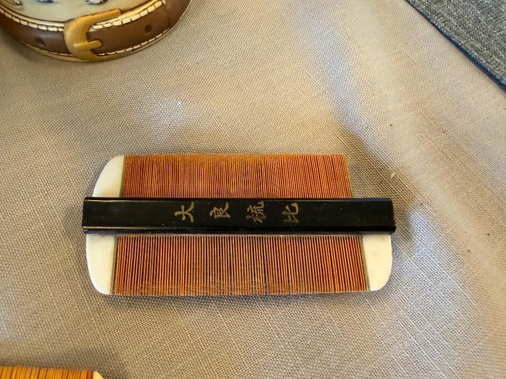 ANTIQUE CHINESE BAMBOO AND BONE DOUBLE-SIDED HAIR COMBS - 3