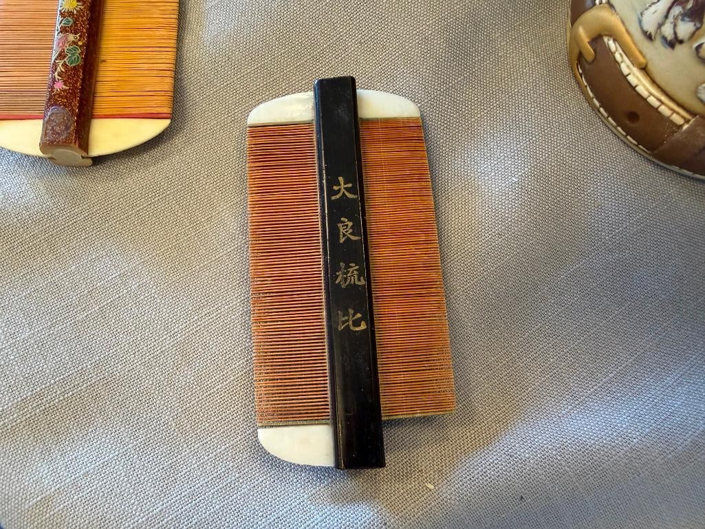 ANTIQUE CHINESE BAMBOO AND BONE DOUBLE-SIDED HAIR COMBS - 4