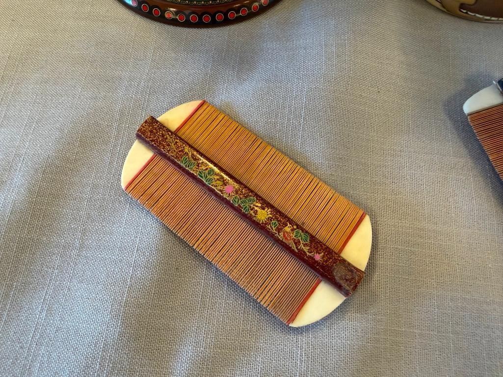 ANTIQUE CHINESE BAMBOO AND BONE DOUBLE-SIDED HAIR COMBS - 6