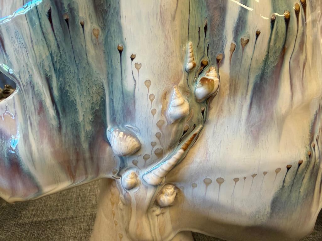 20TH CENTURY OCEAN INSPIRED DRIP GLAZE POTTERY VASE, SOAP DISPENSER AND TOOTHBRUSH HOLDER, SIGNED - 14