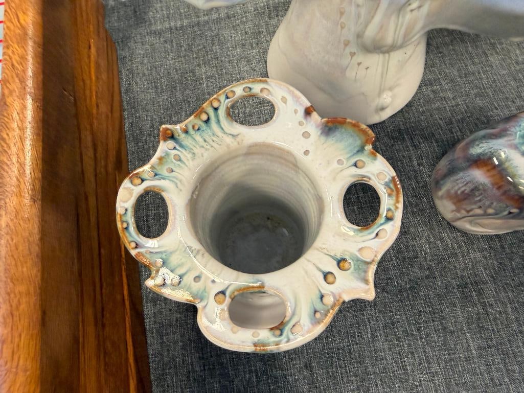 20TH CENTURY OCEAN INSPIRED DRIP GLAZE POTTERY VASE, SOAP DISPENSER AND TOOTHBRUSH HOLDER, SIGNED - 4