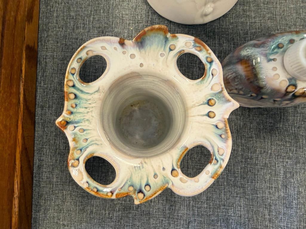 20TH CENTURY OCEAN INSPIRED DRIP GLAZE POTTERY VASE, SOAP DISPENSER AND TOOTHBRUSH HOLDER, SIGNED - 6