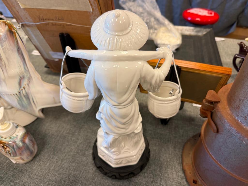 WHITE GLAZED PORCELAIN CHINESE FIGURE OF A MAN HOLDING BUCKET WITH A YOKE - 11
