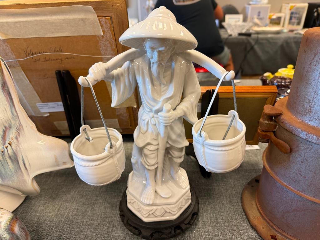WHITE GLAZED PORCELAIN CHINESE FIGURE OF A MAN HOLDING BUCKET WITH A YOKE - 2
