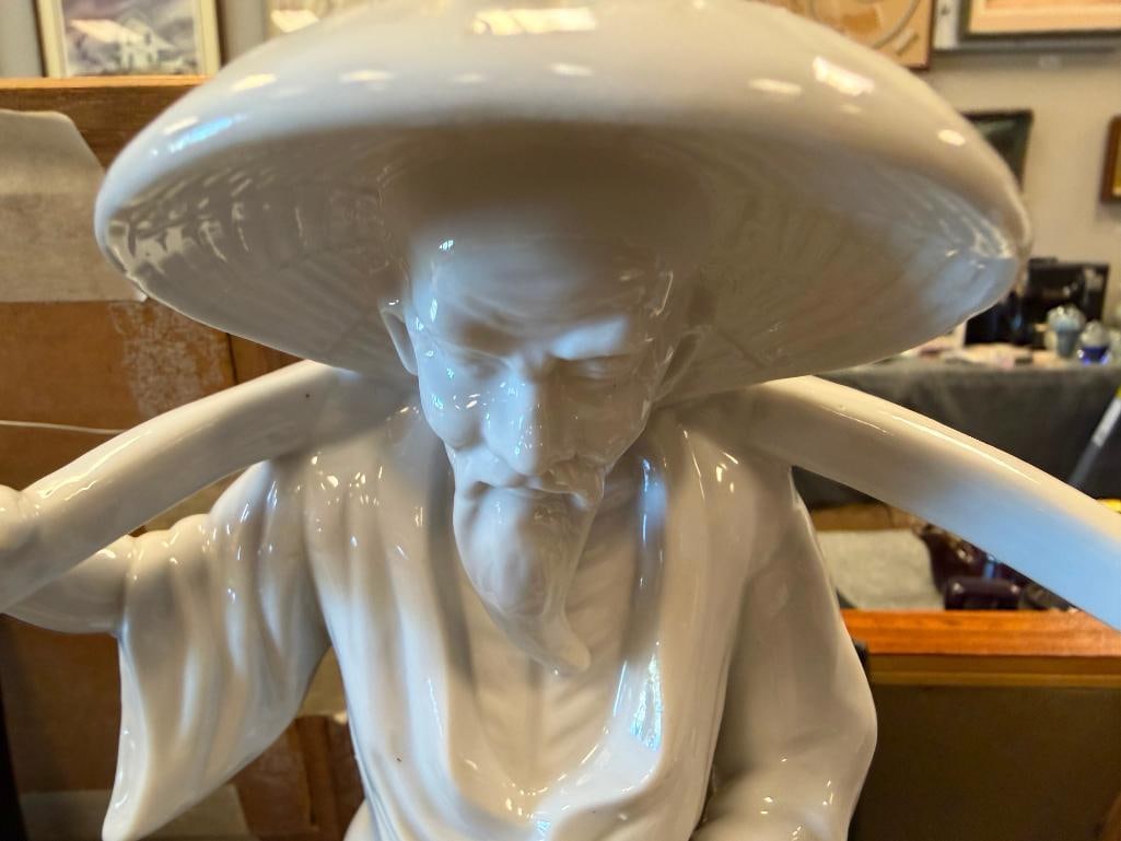 WHITE GLAZED PORCELAIN CHINESE FIGURE OF A MAN HOLDING BUCKET WITH A YOKE - 5