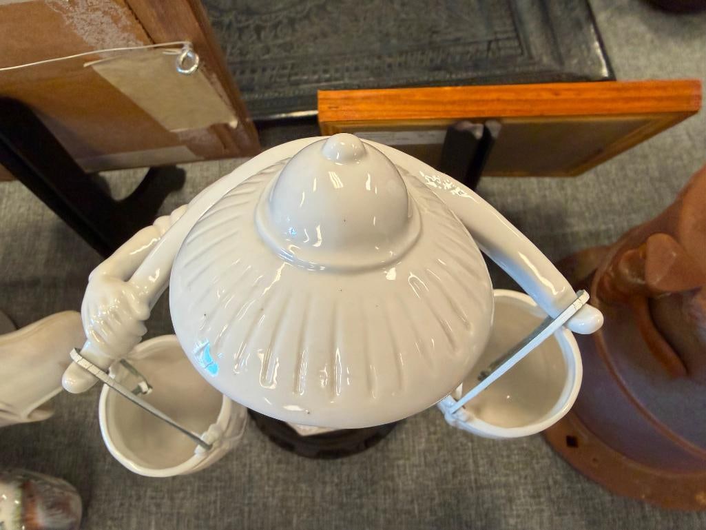 WHITE GLAZED PORCELAIN CHINESE FIGURE OF A MAN HOLDING BUCKET WITH A YOKE - 6