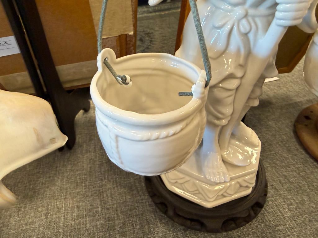 WHITE GLAZED PORCELAIN CHINESE FIGURE OF A MAN HOLDING BUCKET WITH A YOKE - 7
