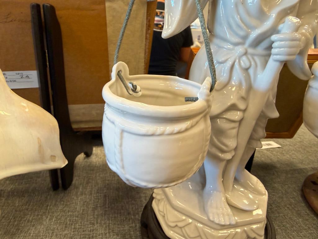 WHITE GLAZED PORCELAIN CHINESE FIGURE OF A MAN HOLDING BUCKET WITH A YOKE - 8