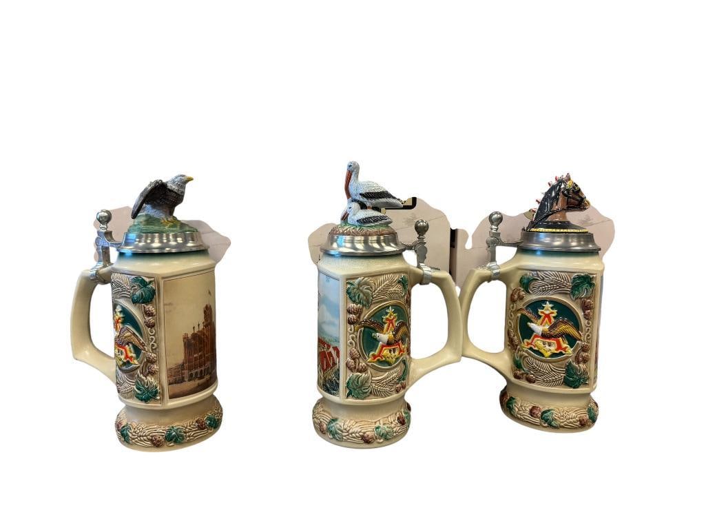 THE ANNEHEUSER-BUSCH / BUDWEISER HERITAGE SERIES RELIEF BEER STEINS THREE OF FOUR STEINS (1 of 19)