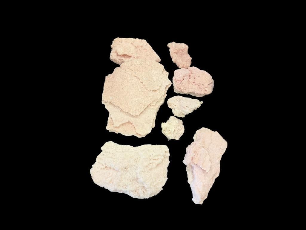 EIGHT PIECES OF PINK HALITE NATURAL ROCK SALT FOUND IN SEARLES LAKE IN TRIONA, CA.: 2 1/2" UP TO 11" L
