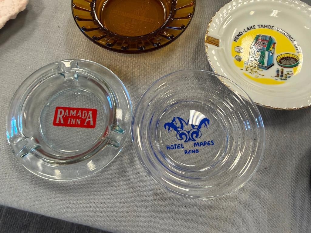 TEN VINTAGE RENO, NV CASINO / HOTEL GLASS ASHTRAYS MAPES, HAROLDS CLUB, PONDEROSA, RAMADA, CAL-NEVA - 5