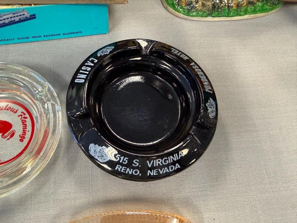 TEN VINTAGE RENO, NV CASINO / HOTEL GLASS ASHTRAYS MAPES, HAROLDS CLUB, PONDEROSA, RAMADA, CAL-NEVA - 9